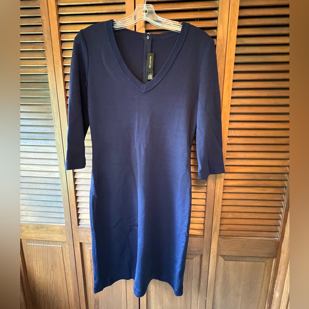 St John Navy Blue V-Neck Dress